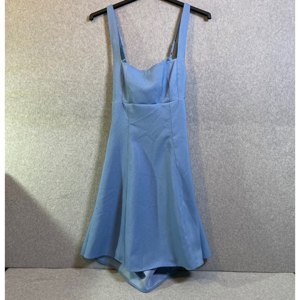 Fit & Flare Dress Women's Large Blue Open Back Tie Summer Sundress EUC